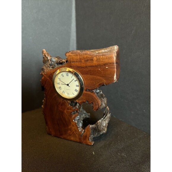 Unusual Interesting Wooden Encased Quartz Clock Handmade Compact Size - Picture 3 of 11